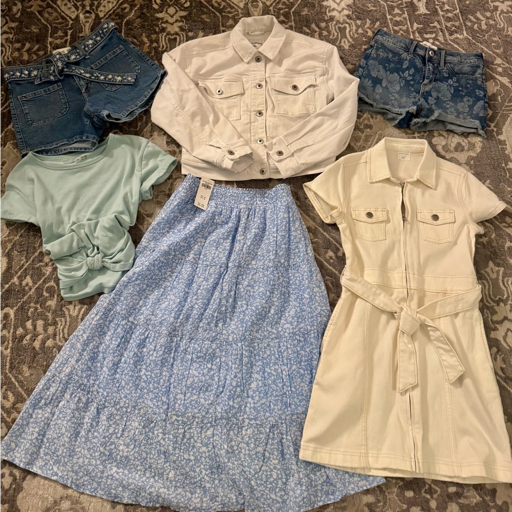 Abercrombie Kids Casual Cream Shirt Dress & White Denim Jacket skirt Outfit Set